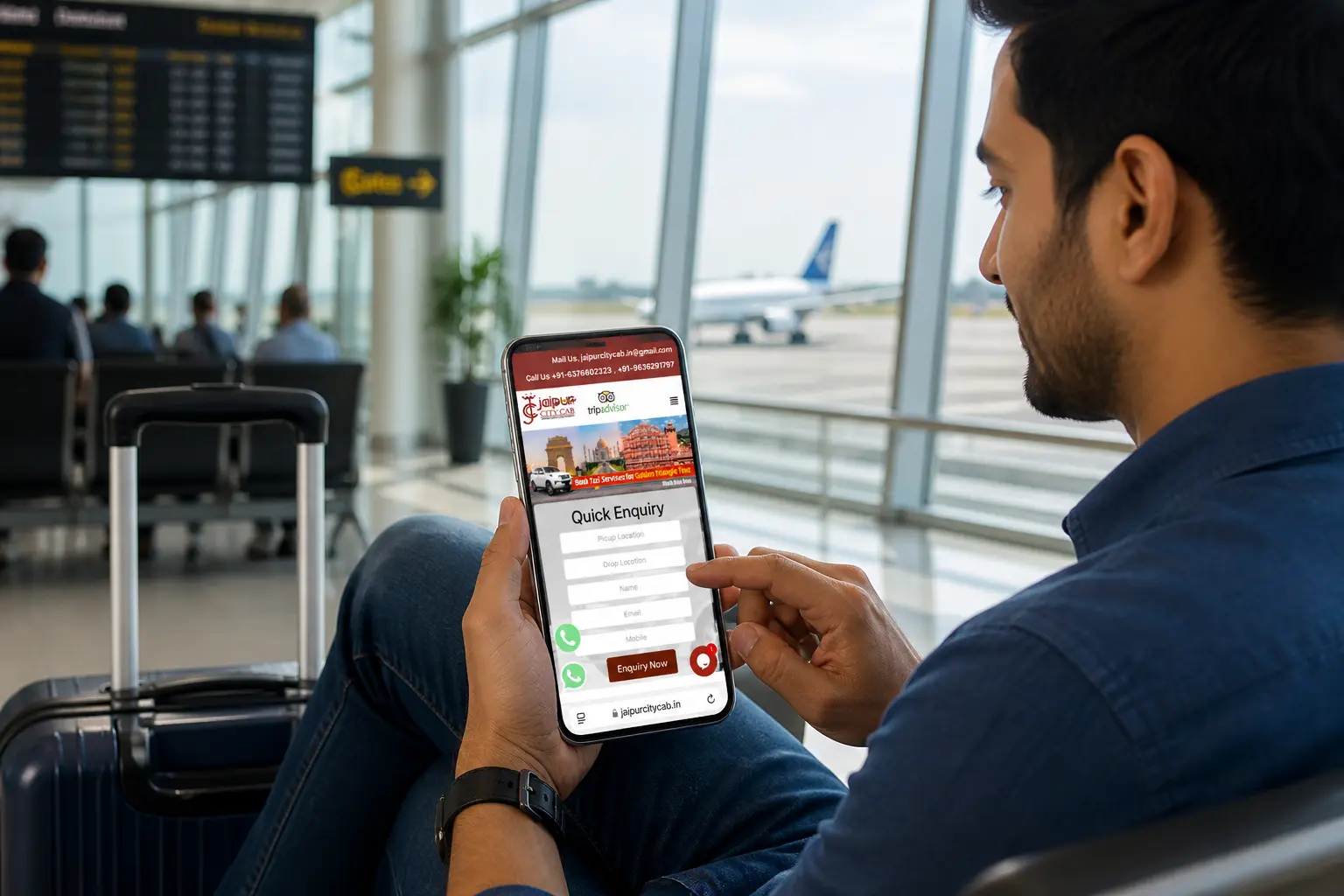 Customer booking airport cab on mobile