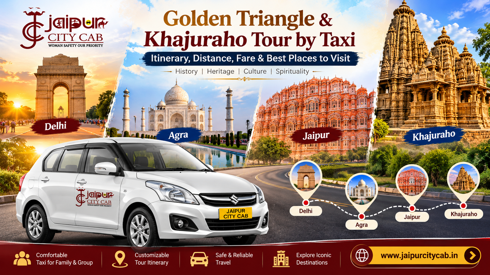 Golden Triangle & Khajuraho Tour by Taxi