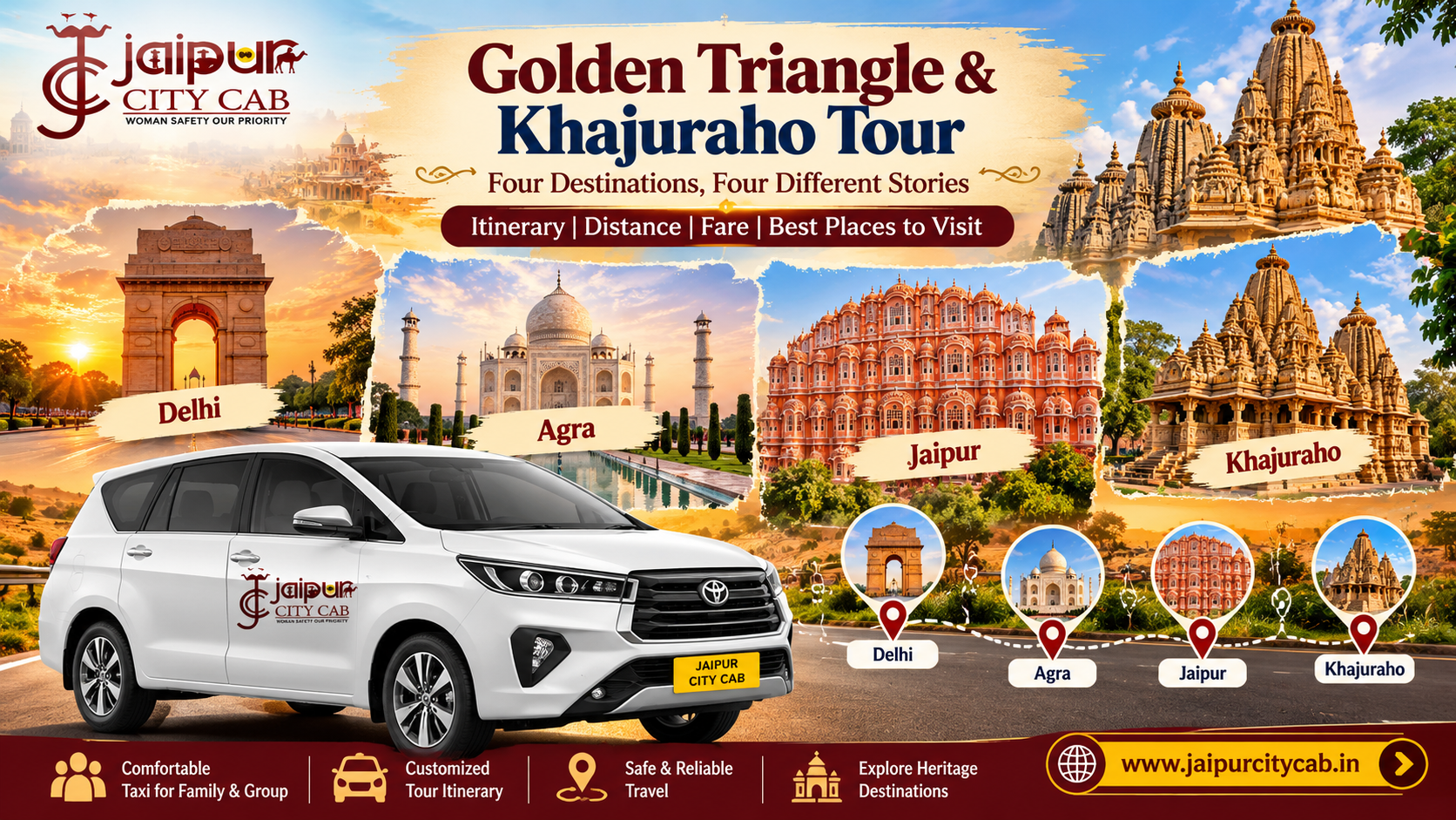 Golden Triangle & Khajuraho Tour by Taxi