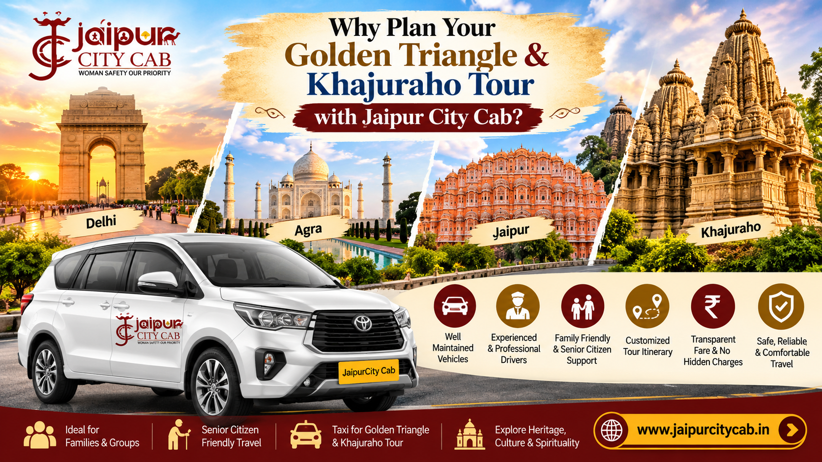 Golden Triangle & Khajuraho Tour by Taxi