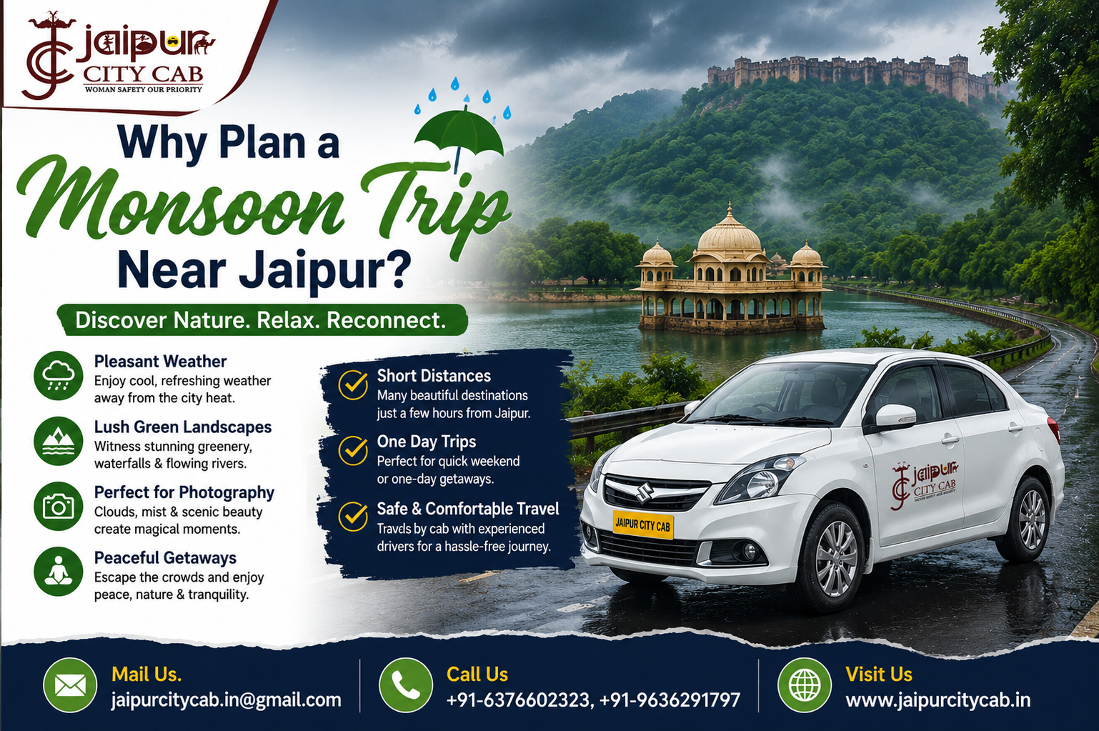 Best monsoon places near Jaipur by cab for one day trip