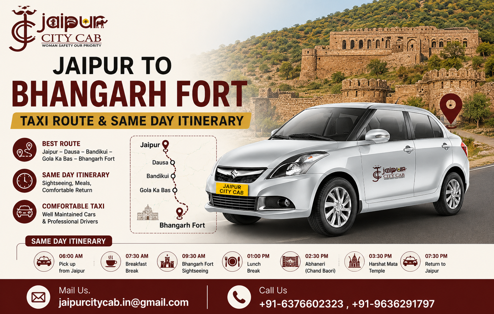 Jaipur to Bhangarh Fort taxi route and same day itinerary