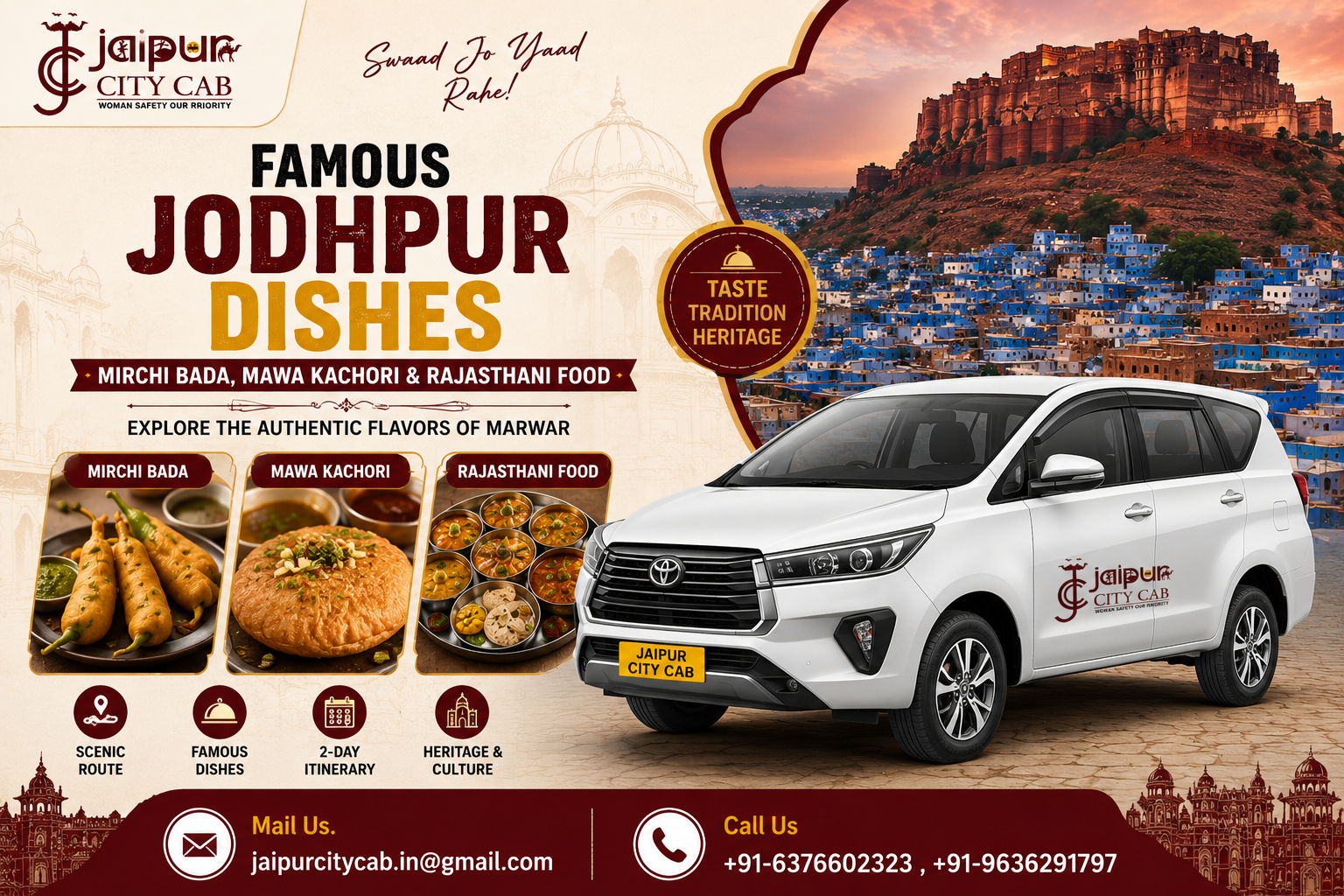 Famous Jodhpur dishes Mirchi Bada Mawa Kachori and Rajasthani food