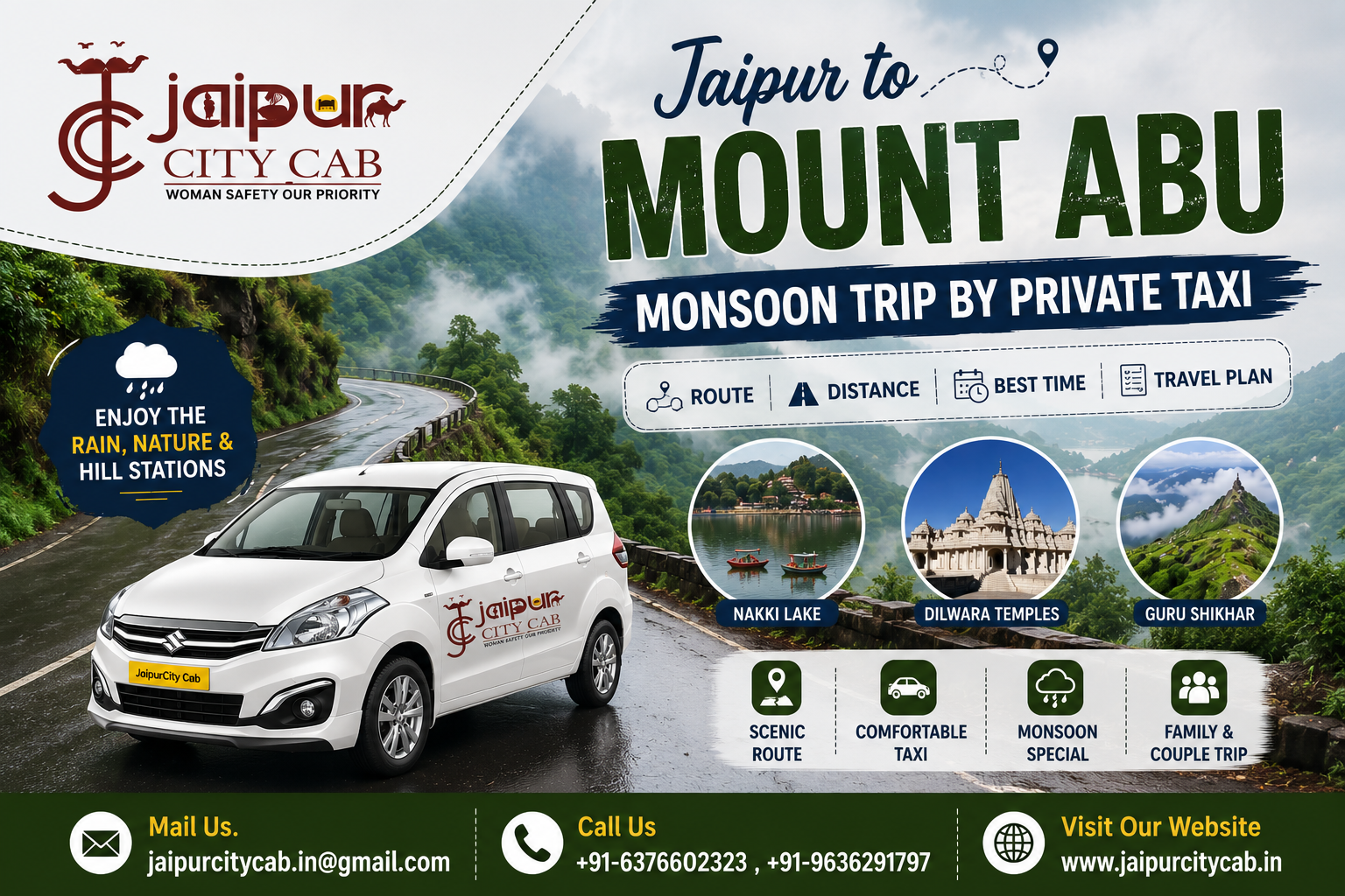 Jaipur to Mount Abu monsoon trip by private taxi