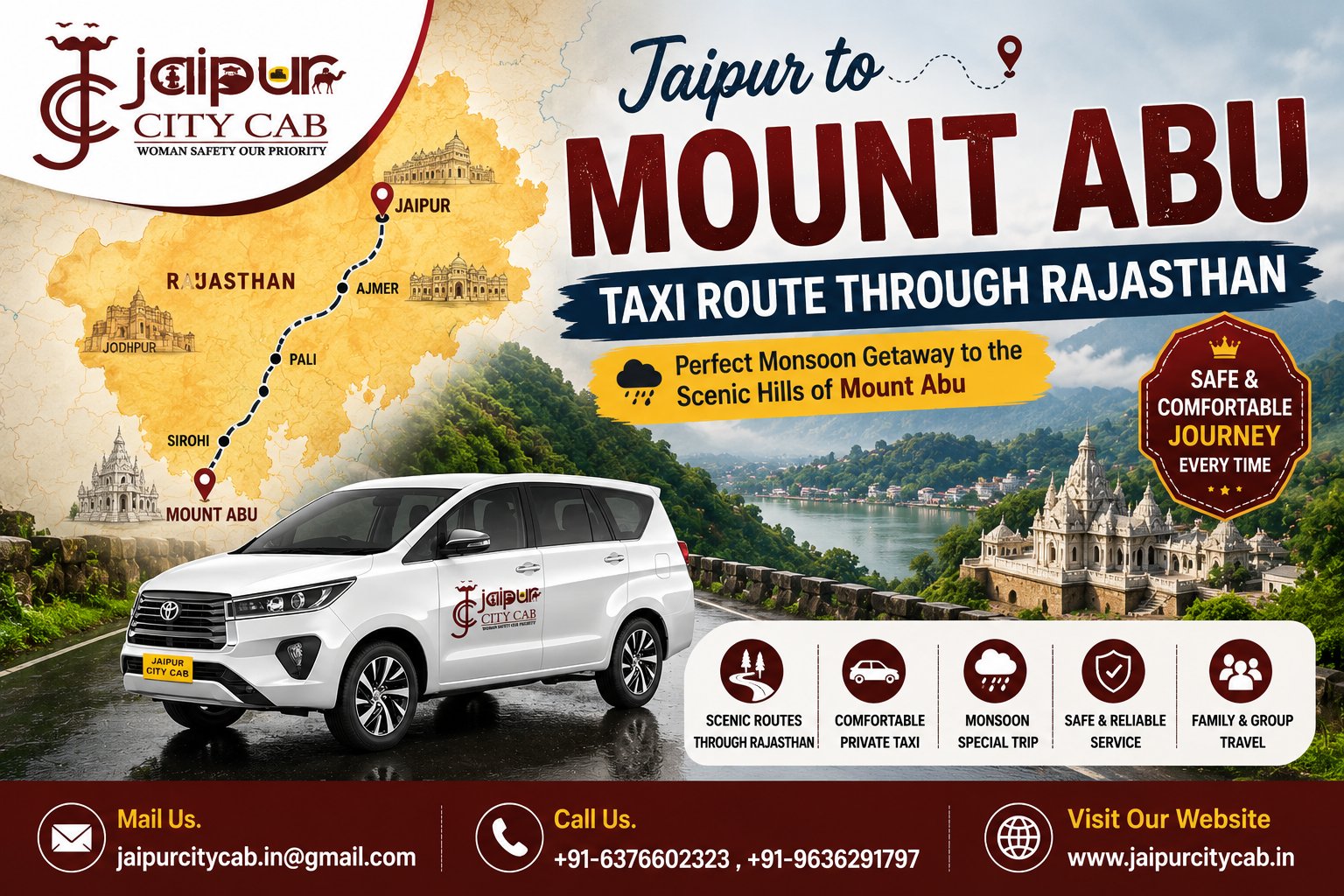 Jaipur to Mount Abu taxi route through Rajasthan