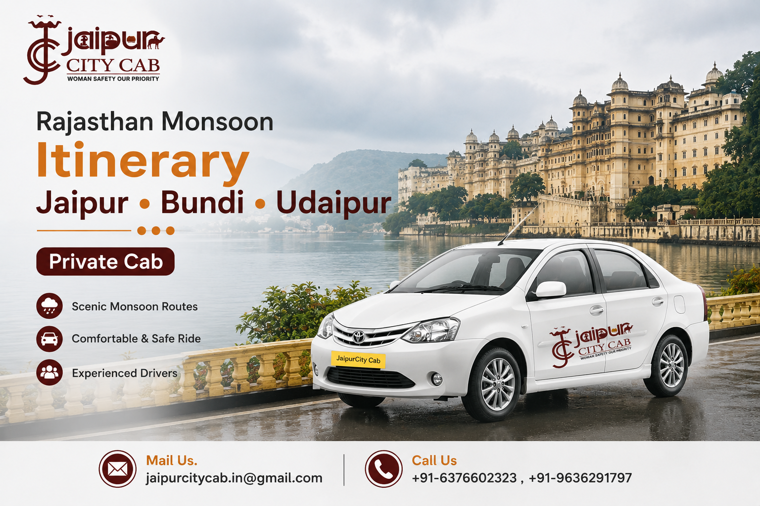 Rajasthan monsoon itinerary Jaipur Bundi Udaipur private cab
