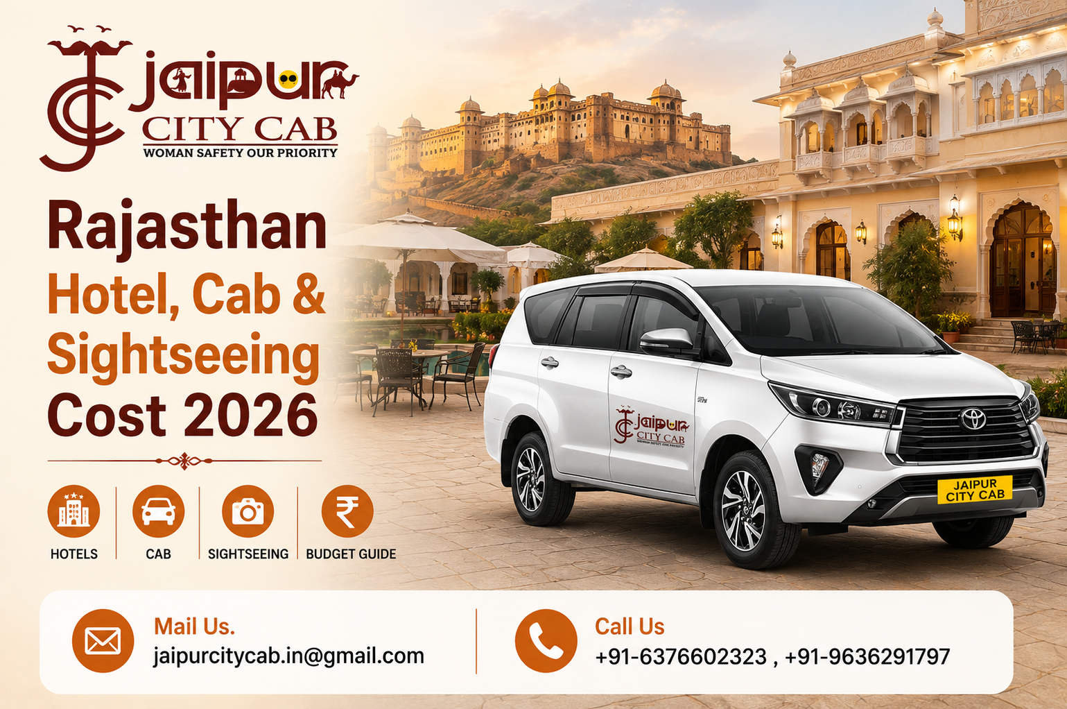 Rajasthan hotel cab and sightseeing cost 2026
