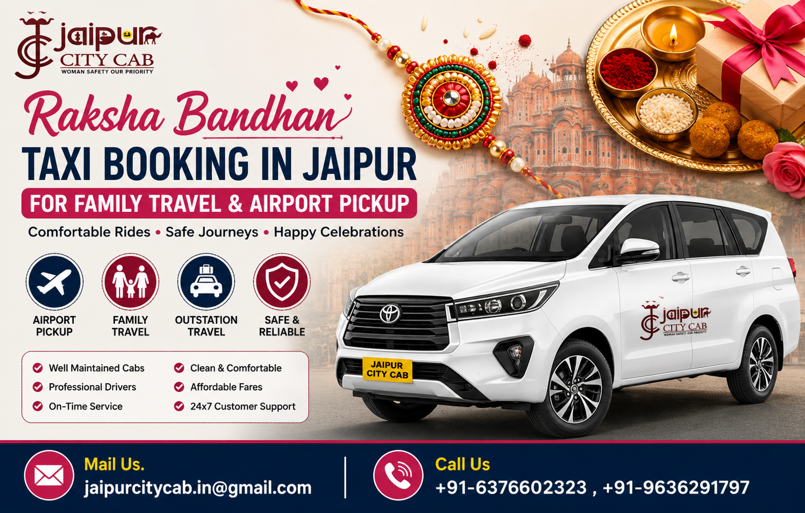 Raksha Bandhan taxi booking in Jaipur for family travel and airport pickup
