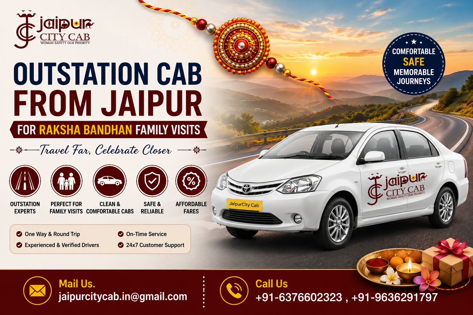 Outstation cab from Jaipur for Raksha Bandhan family visits