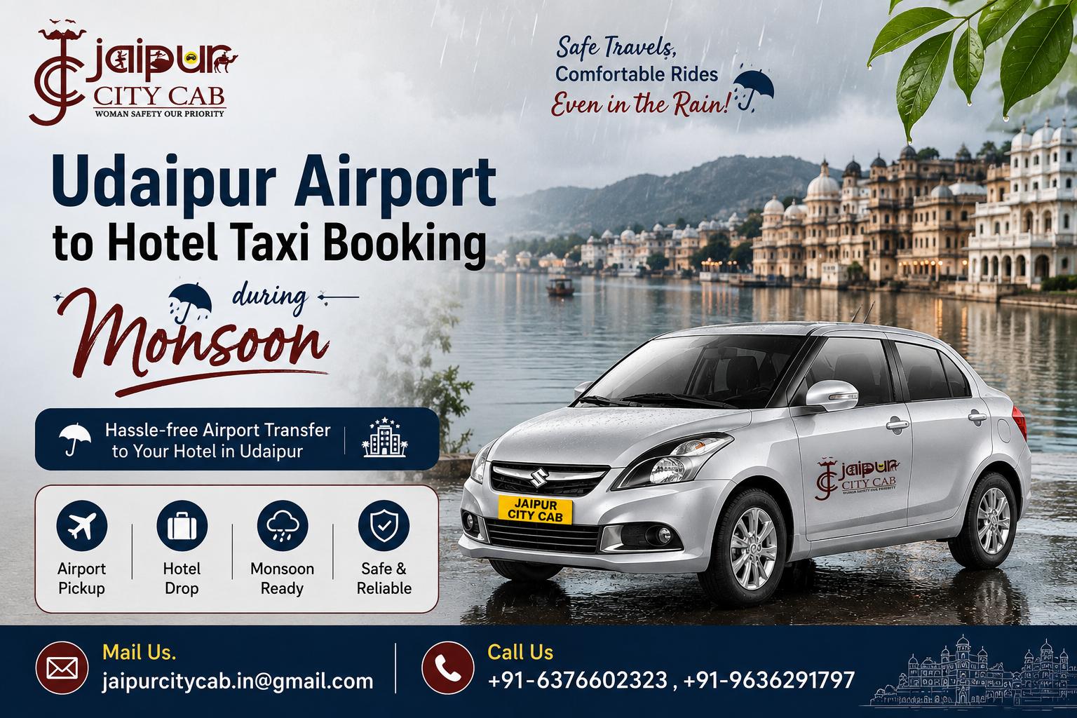 Udaipur Airport to hotel taxi booking during monsoon