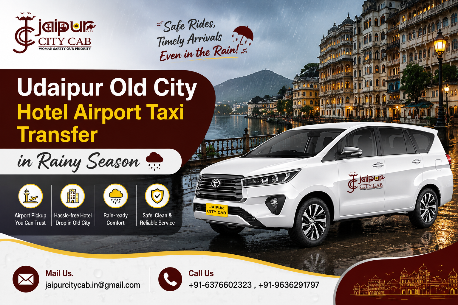 Udaipur old city hotel airport taxi transfer in rainy season