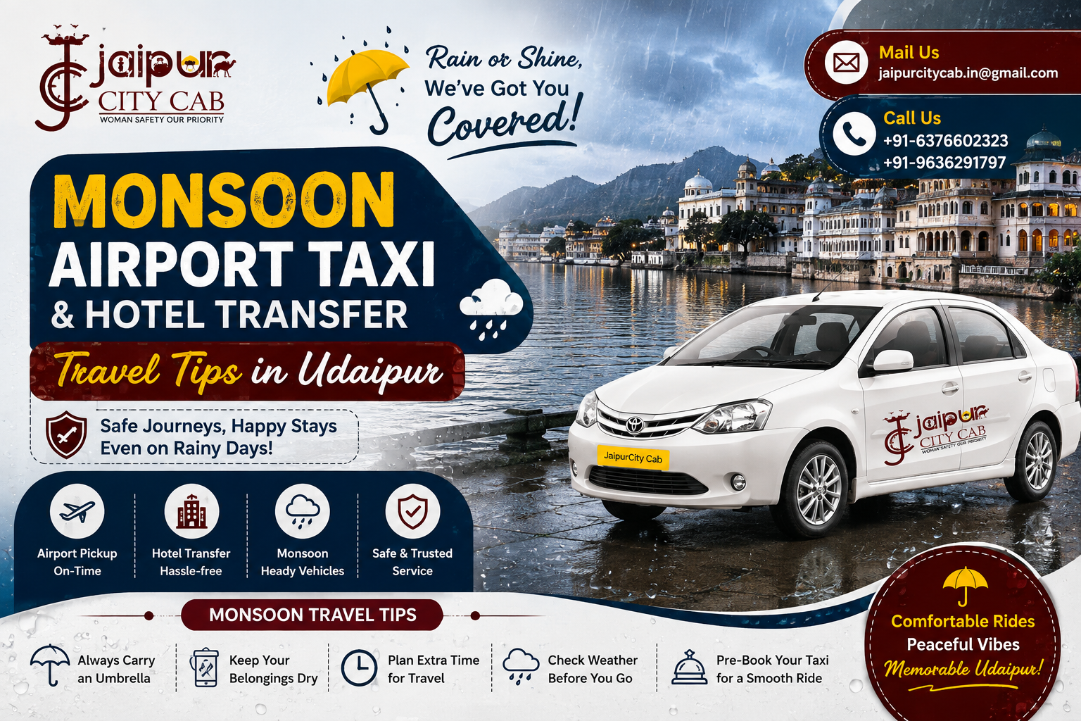 Monsoon airport taxi and hotel transfer travel tips in Udaipur